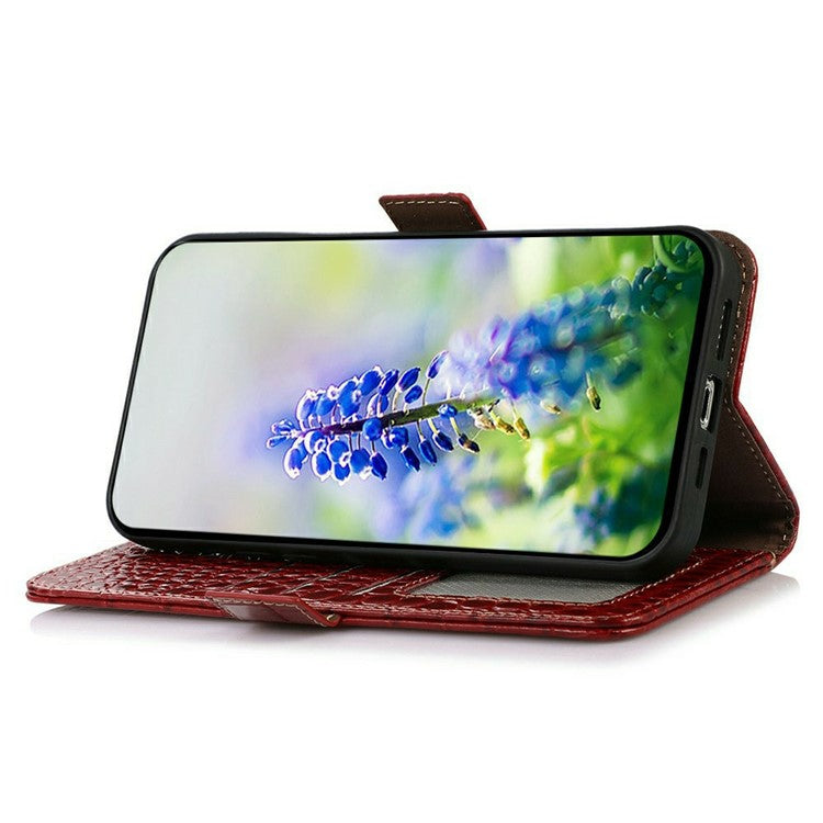 For iPhone 17 Case Crocodile Texture Genuine Cow Leather Phone Wallet Cover - Red