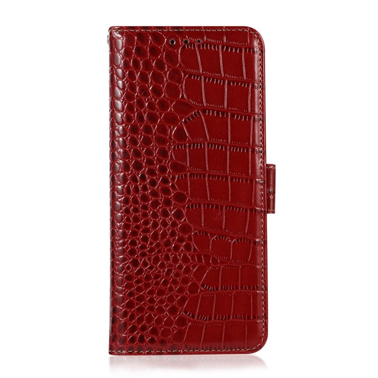 For iPhone 17 Case Crocodile Texture Genuine Cow Leather Phone Wallet Cover - Red