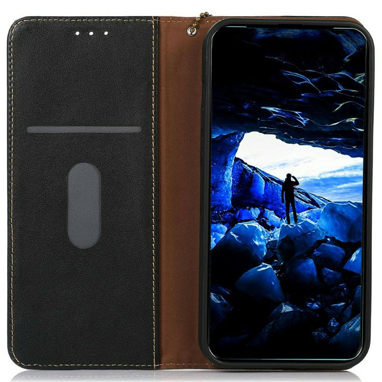 KHAZNEH For iPhone 17 Case Wallet Genuine Cow Leather Phone Cover Nappa Texture - Black