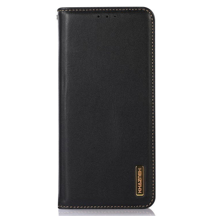 KHAZNEH For iPhone 17 Case Wallet Genuine Cow Leather Phone Cover Nappa Texture - Black