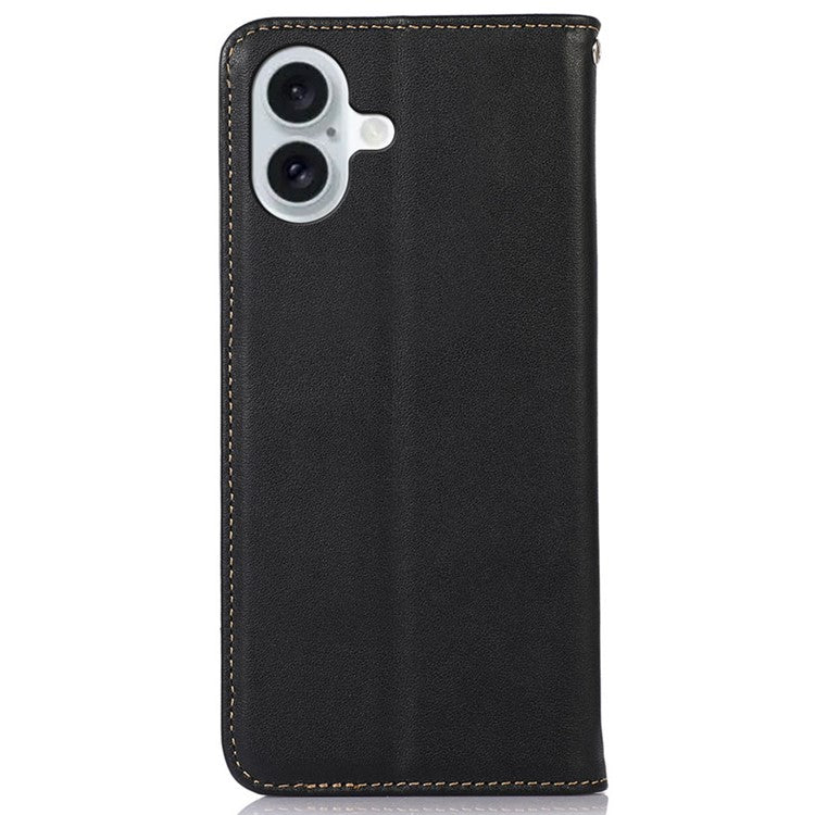 KHAZNEH For iPhone 17 Case Wallet Genuine Cow Leather Phone Cover Nappa Texture - Black