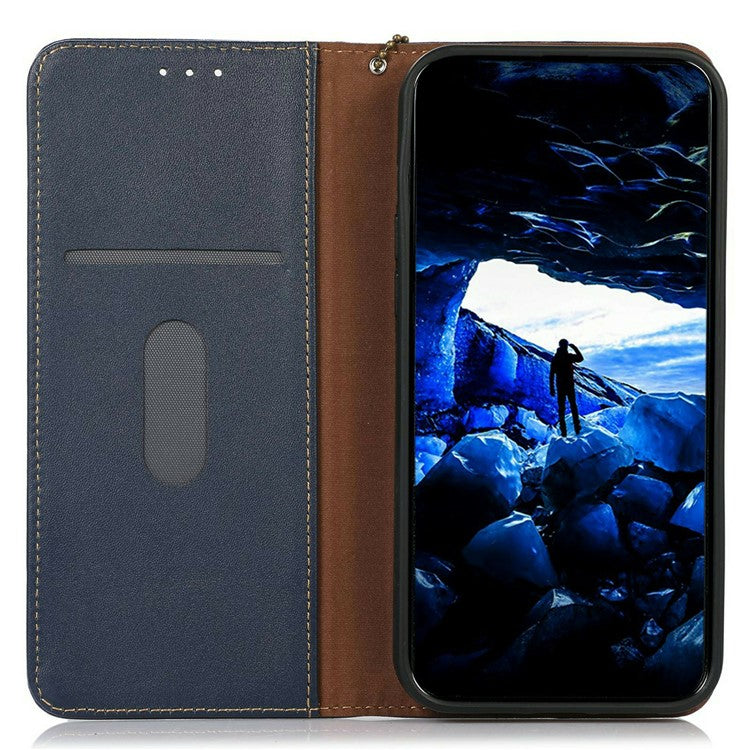 KHAZNEH For iPhone 17 Case Wallet Genuine Cow Leather Phone Cover Nappa Texture - Blue