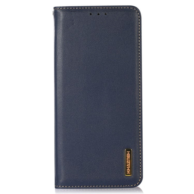 KHAZNEH For iPhone 17 Case Wallet Genuine Cow Leather Phone Cover Nappa Texture - Blue
