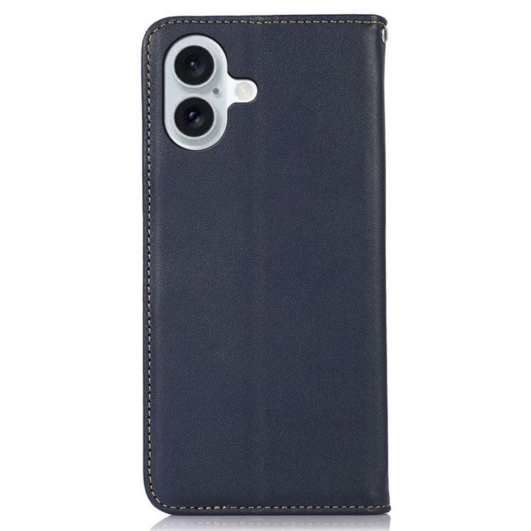 KHAZNEH For iPhone 17 Case Wallet Genuine Cow Leather Phone Cover Nappa Texture - Blue