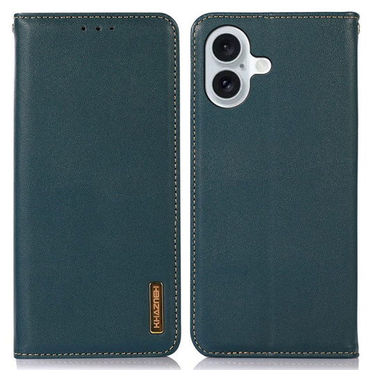 KHAZNEH For iPhone 17 Case Wallet Genuine Cow Leather Phone Cover Nappa Texture - Green