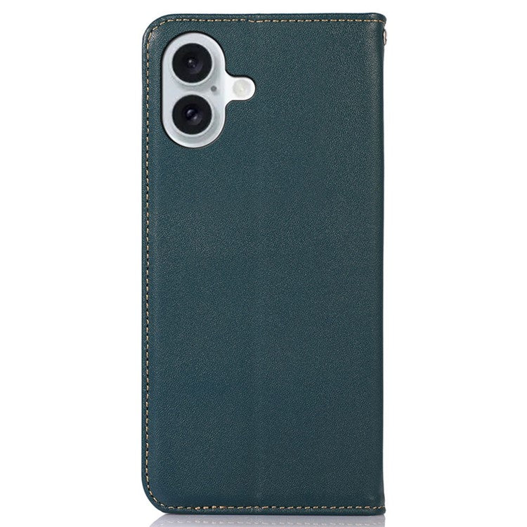 KHAZNEH For iPhone 17 Case Wallet Genuine Cow Leather Phone Cover Nappa Texture - Green