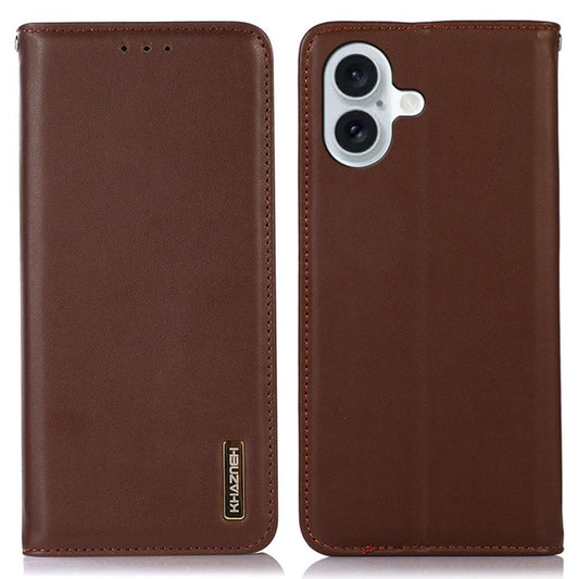 KHAZNEH For iPhone 17 Case Wallet Genuine Cow Leather Phone Cover Nappa Texture - Brown