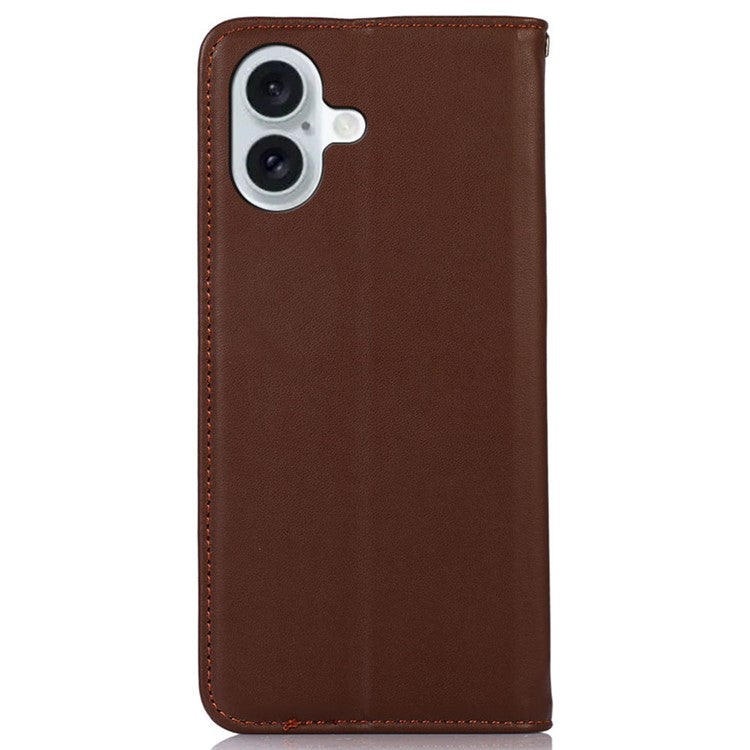 KHAZNEH For iPhone 17 Case Wallet Genuine Cow Leather Phone Cover Nappa Texture - Brown