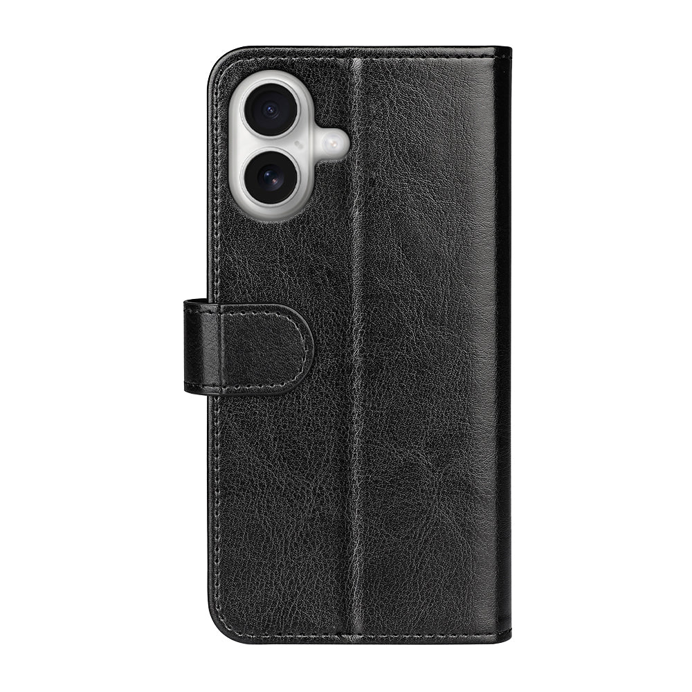 For iPhone 17 Case Crazy Horse Texture Stand Leather Phone Cover - Black