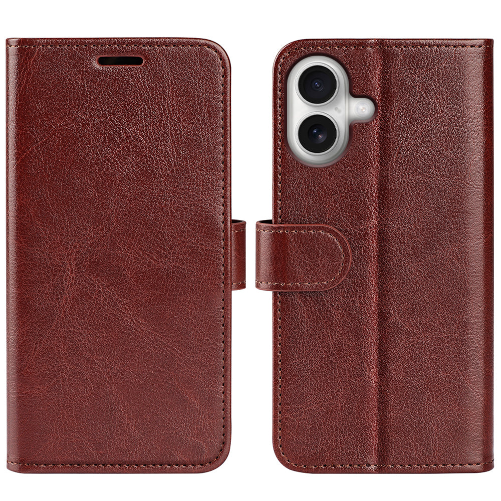 For iPhone 17 Case Crazy Horse Texture Stand Leather Phone Cover - Brown