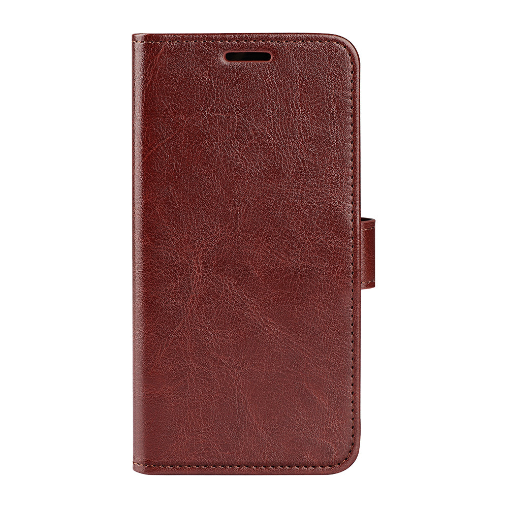 For iPhone 17 Case Crazy Horse Texture Stand Leather Phone Cover - Brown