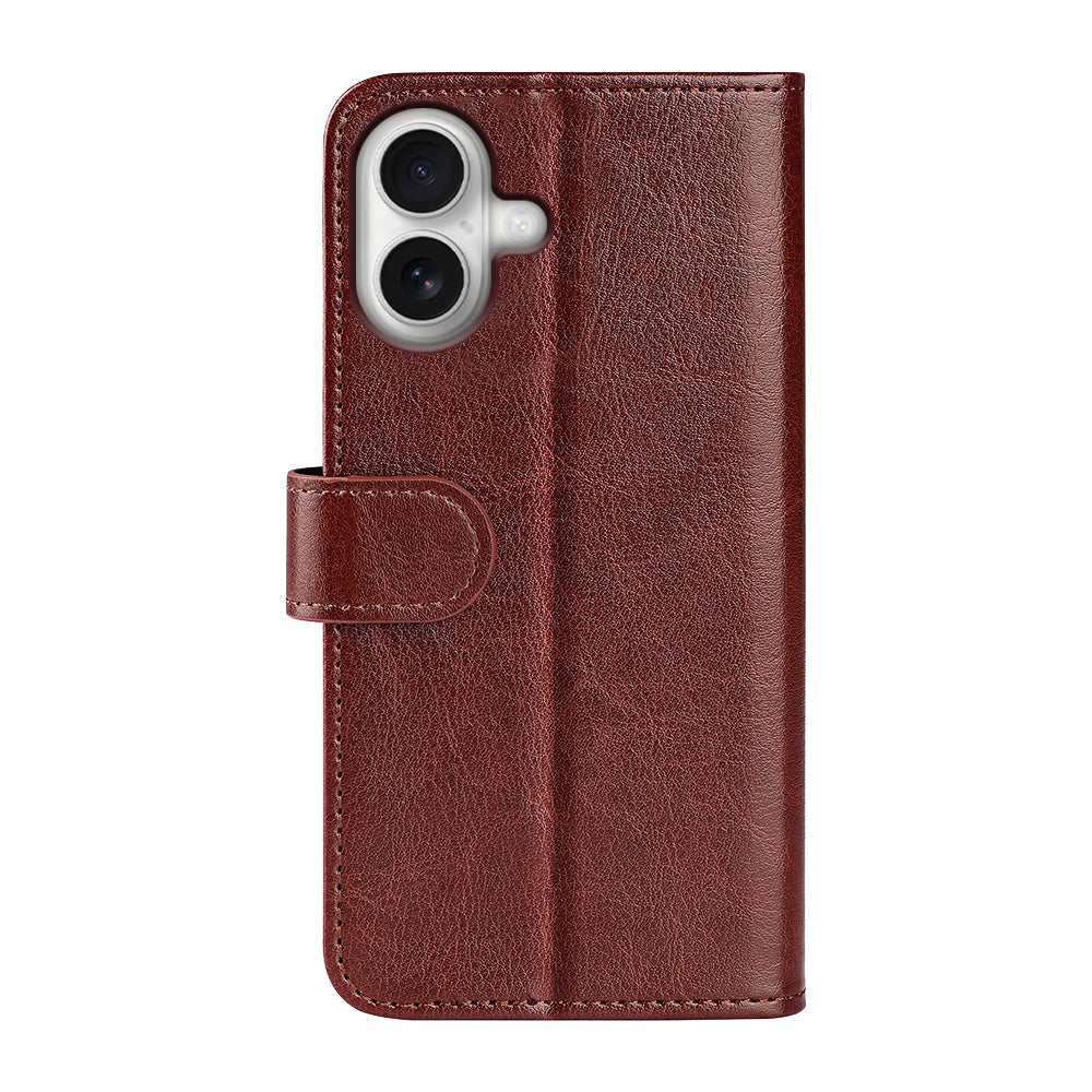 For iPhone 17 Case Crazy Horse Texture Stand Leather Phone Cover - Brown