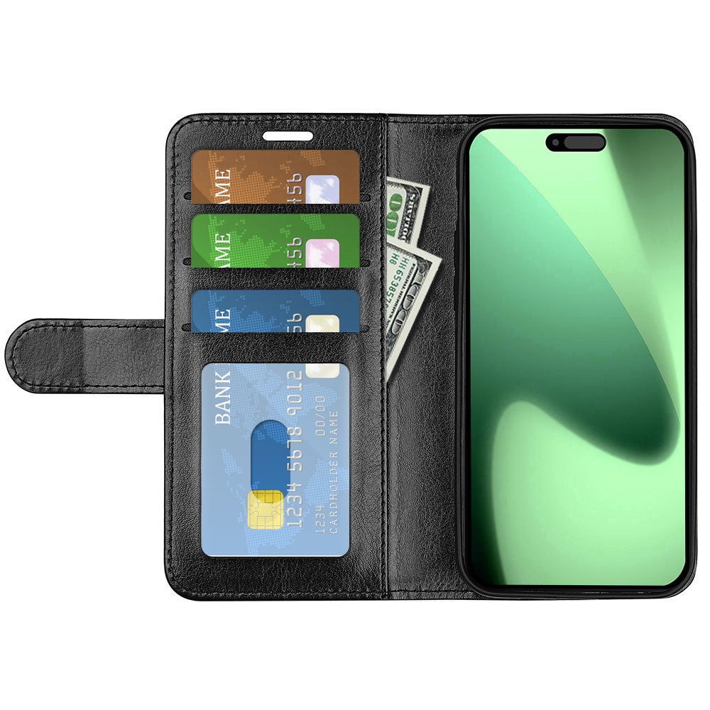 For iPhone 17 Pro Case Crazy Horse Texture Stand Leather Phone Cover - Black