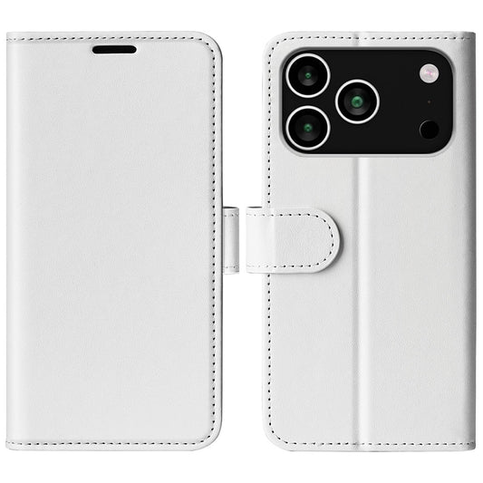 For iPhone 17 Pro Case Crazy Horse Texture Stand Leather Phone Cover - White
