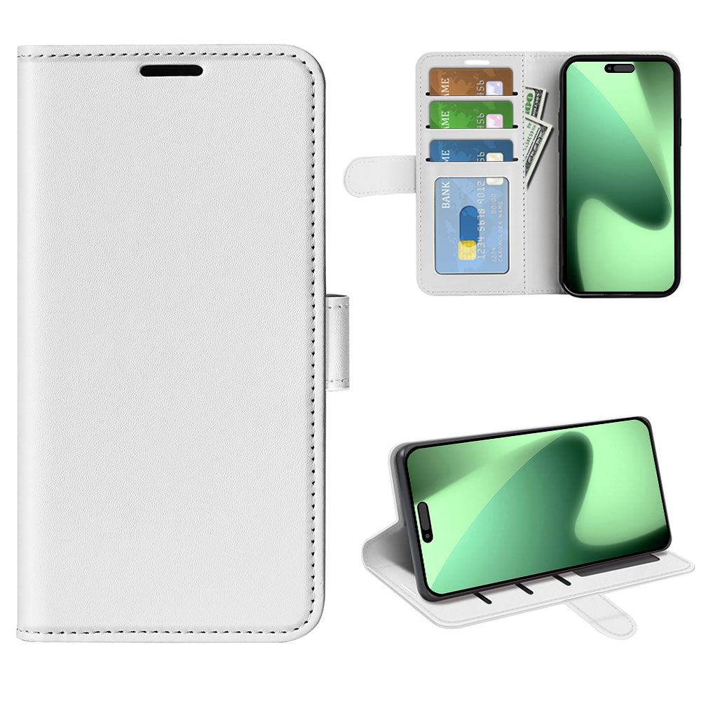 For iPhone 17 Pro Case Crazy Horse Texture Stand Leather Phone Cover - White