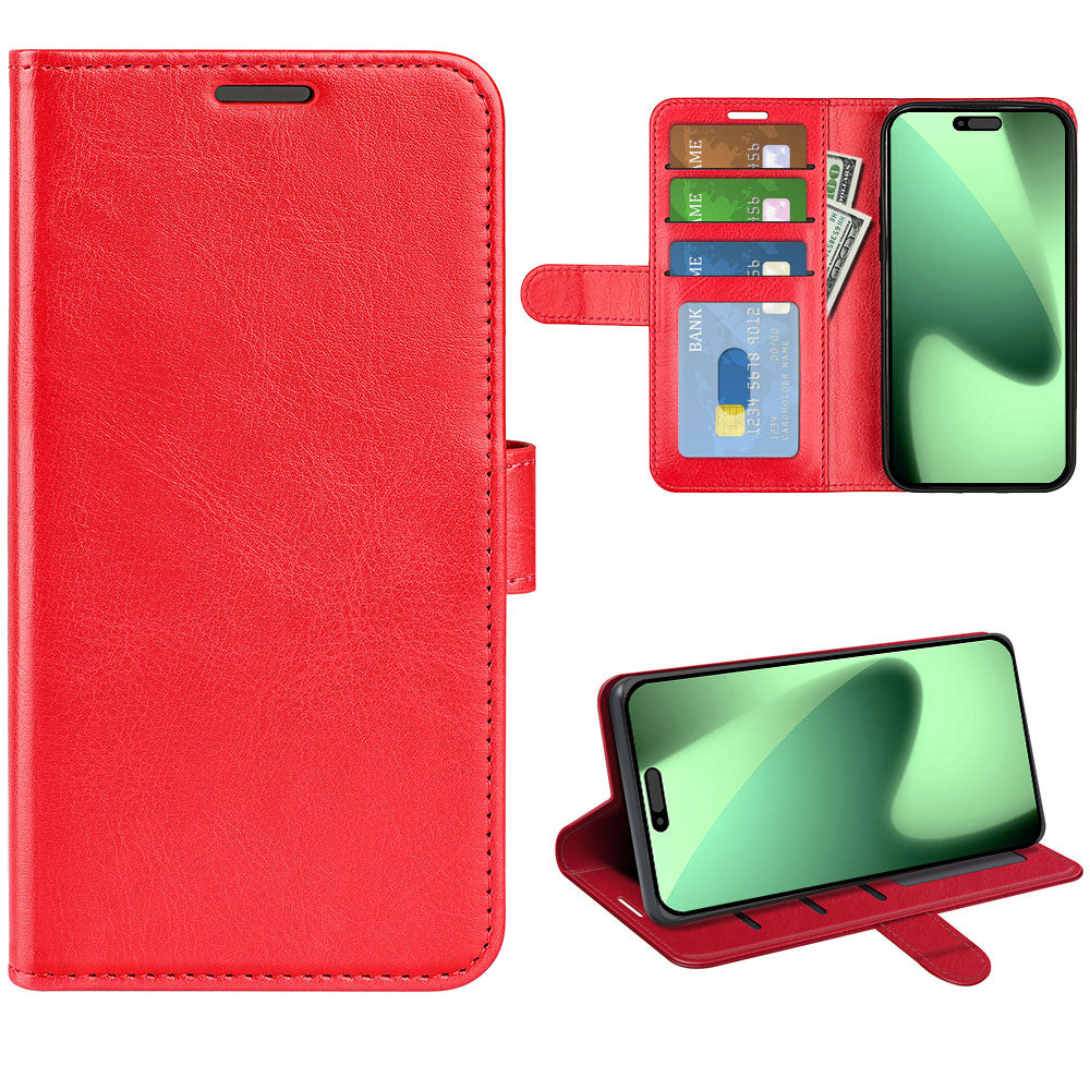 For iPhone 17 Pro Case Crazy Horse Texture Stand Leather Phone Cover - Red
