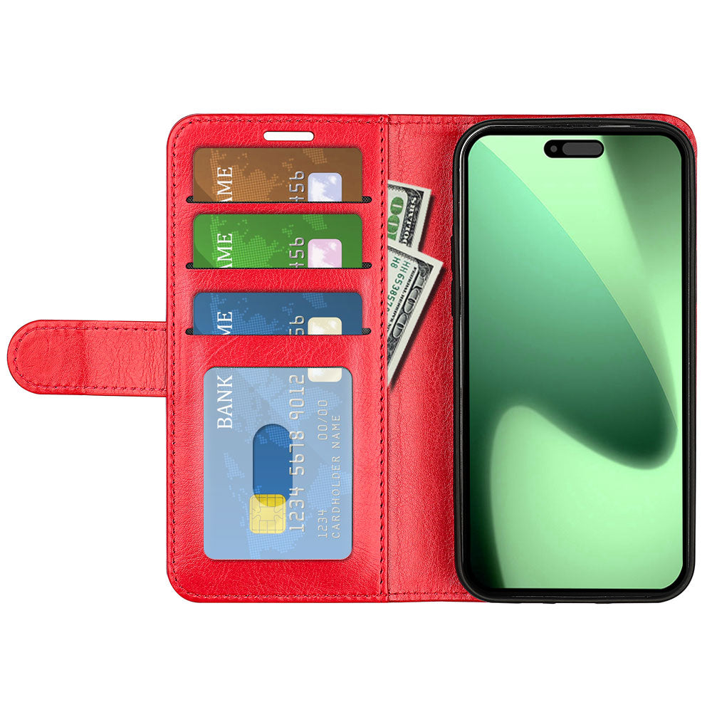 For iPhone 17 Pro Case Crazy Horse Texture Stand Leather Phone Cover - Red