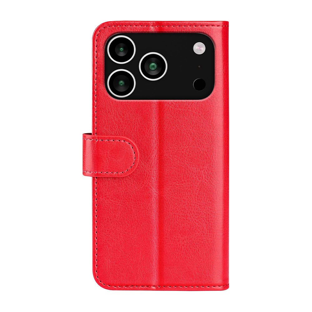 For iPhone 17 Pro Case Crazy Horse Texture Stand Leather Phone Cover - Red