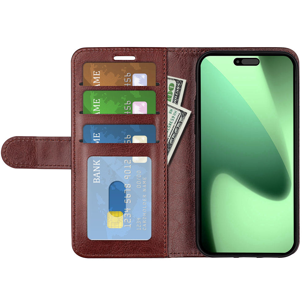 For iPhone 17 Pro Case Crazy Horse Texture Stand Leather Phone Cover - Brown
