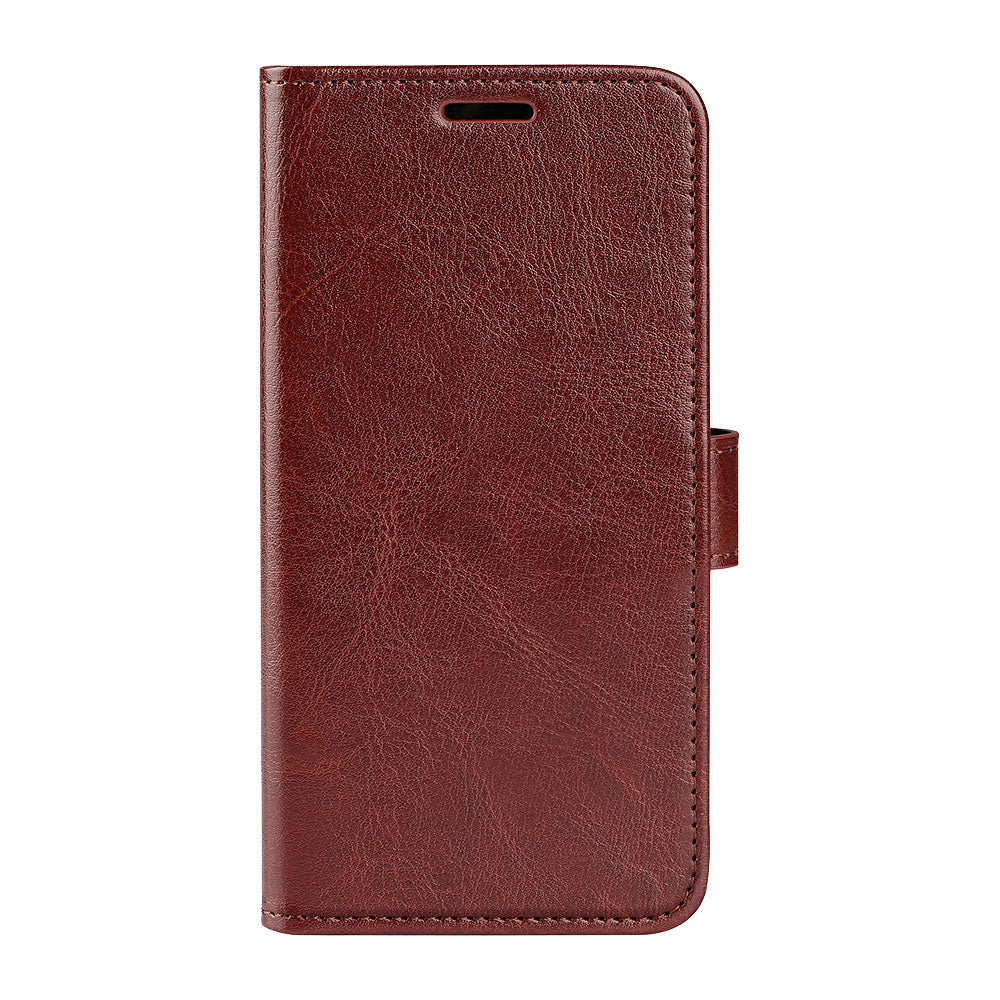 For iPhone 17 Pro Case Crazy Horse Texture Stand Leather Phone Cover - Brown