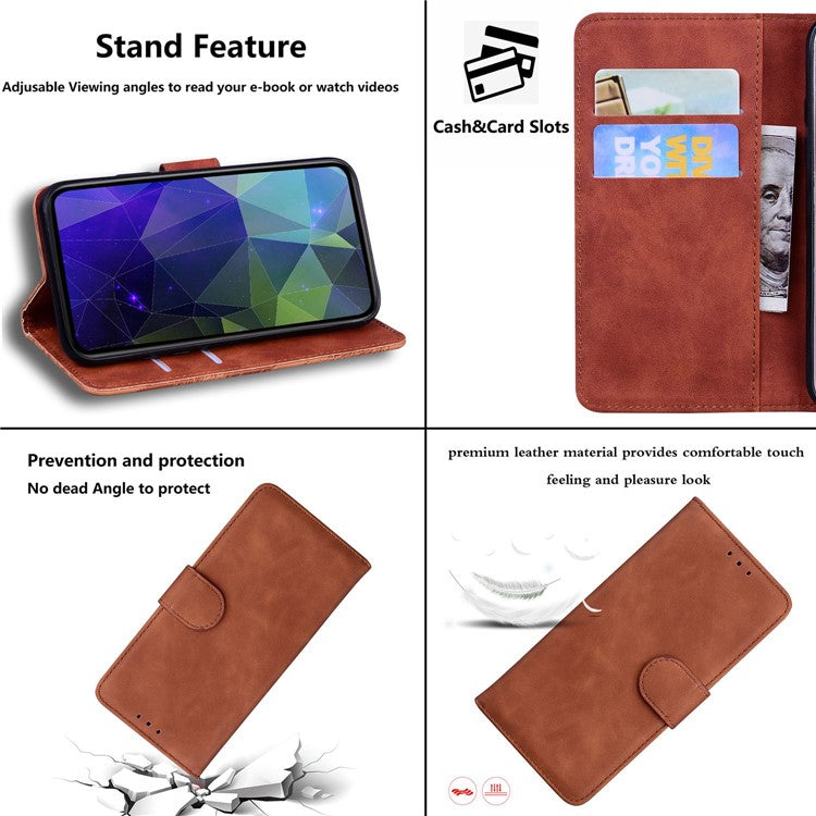 Smartphone Cover for Motorola Moto E22 4G / E22i 4G, Drop Resistant PU Leather Flip Wallet Case Viewing Stand Phone Shell - Brown