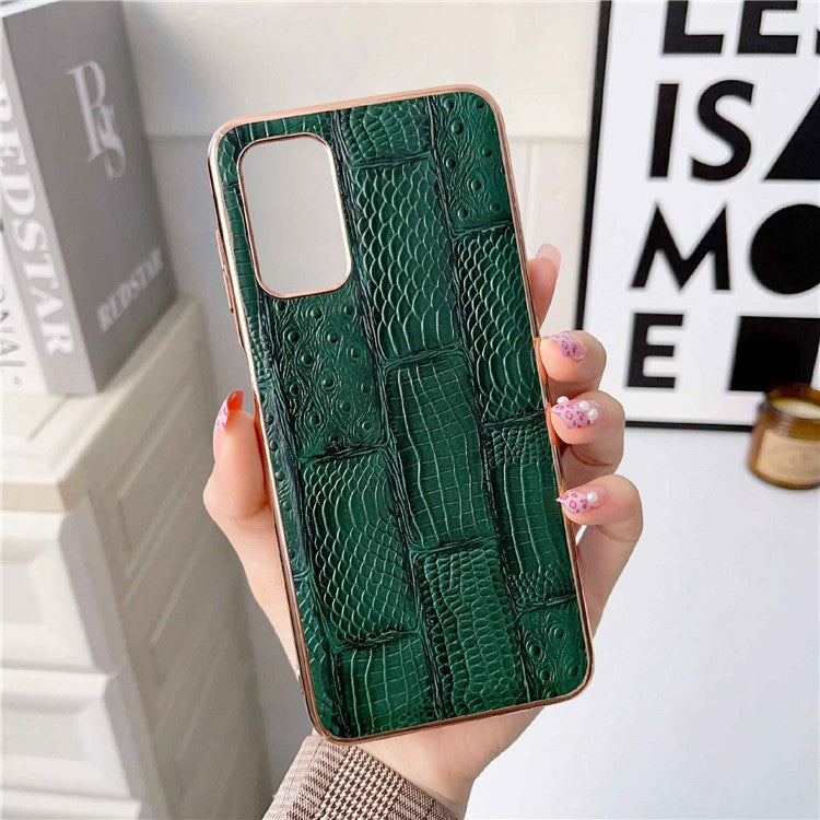 For Samsung Galaxy A13 4G Genuine Cowhide Leather+PC+TPU Phone Case Nano Electroplating Mahjong Texture Cell Phone Back Cover - Green