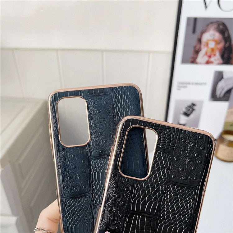 For Samsung Galaxy A13 4G Genuine Cowhide Leather+PC+TPU Phone Case Nano Electroplating Mahjong Texture Cell Phone Back Cover - Green