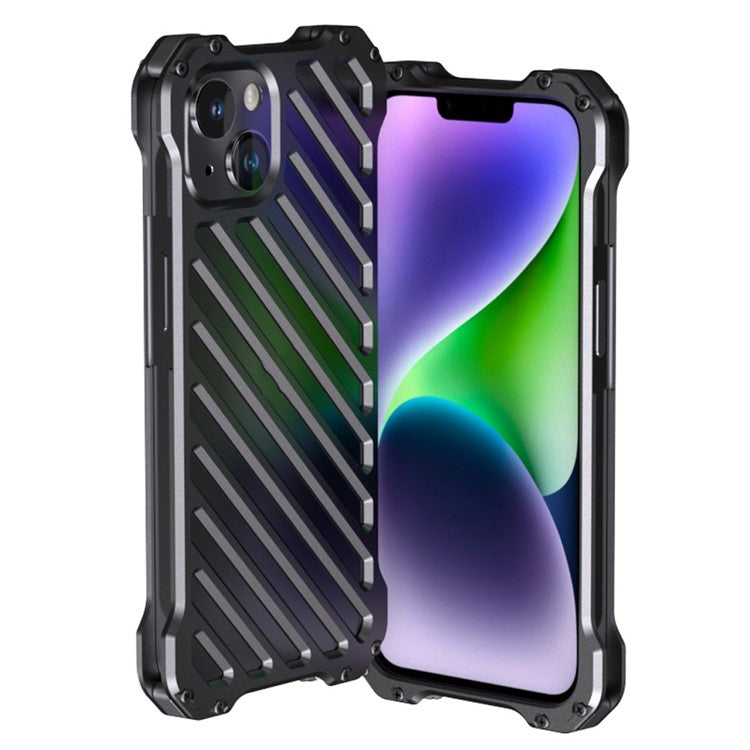 R-JUST RJ-50 for iPhone 14 Anti-drop Armour Phone Case Aluminum Alloy Metal Frame Protective Hollow Phone Cover with Lens Protector
