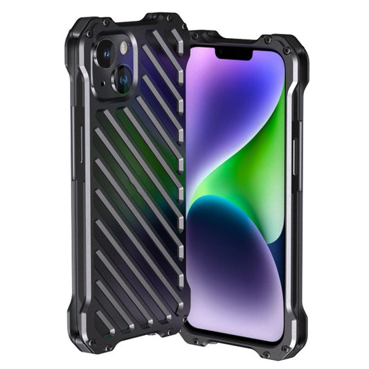 R-JUST RJ-50 for iPhone 14 Anti-drop Armour Phone Case Aluminum Alloy Metal Frame Protective Hollow Phone Cover with Lens Protector