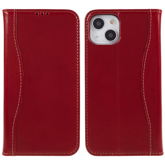 FIERRE SHANN Full Protection Case for iPhone 14 Plus, Magnetic Auto Closing Top Layer Cowhide Leather Foldable Stand Cover with Wallet - Red