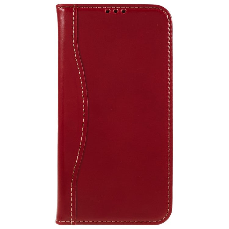 FIERRE SHANN Full Protection Case for iPhone 14 Plus, Magnetic Auto Closing Top Layer Cowhide Leather Foldable Stand Cover with Wallet - Red