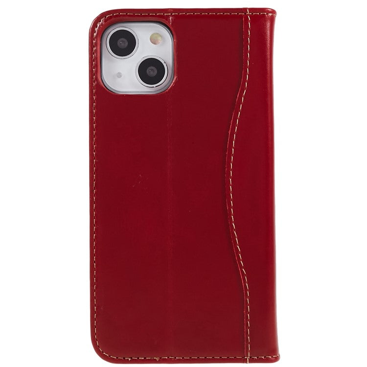 FIERRE SHANN Full Protection Case for iPhone 14 Plus, Magnetic Auto Closing Top Layer Cowhide Leather Foldable Stand Cover with Wallet - Red