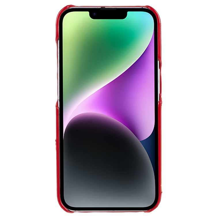 FIERRE SHANN Protective Case for iPhone 14 Ring Kickstand Genuine Leather+PU Leather+PC Phone Drop-proof Cover with Card Slot - Red
