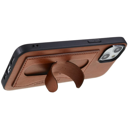 Kickstand Design Back Case for iPhone 14 Plus PU Leather Coated TPU Phone Protective Cover with Card Slot - Brown