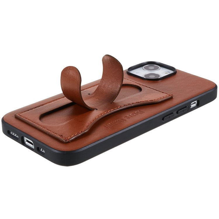 Kickstand Design Back Case for iPhone 14 Plus PU Leather Coated TPU Phone Protective Cover with Card Slot - Brown