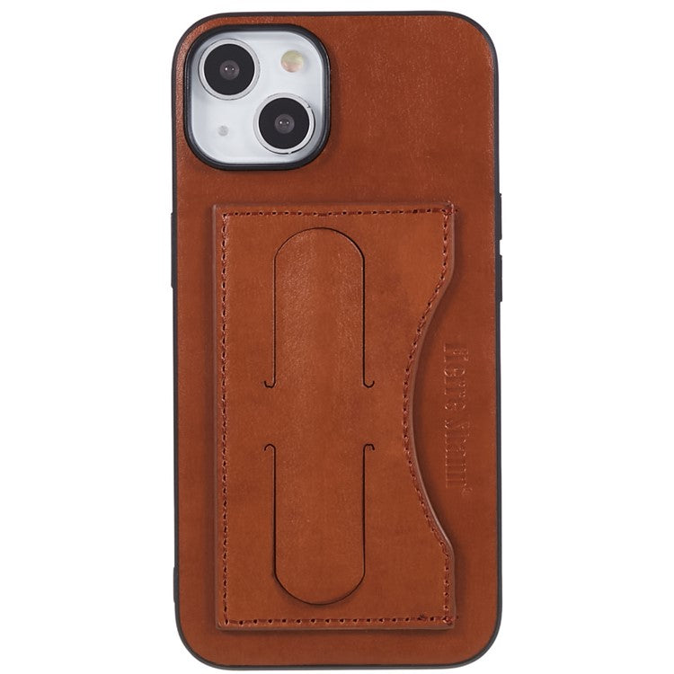 Kickstand Design Back Case for iPhone 14 Plus PU Leather Coated TPU Phone Protective Cover with Card Slot - Brown