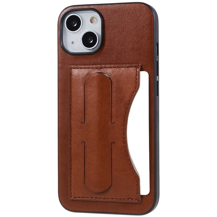 Kickstand Design Back Case for iPhone 14 Plus PU Leather Coated TPU Phone Protective Cover with Card Slot - Brown