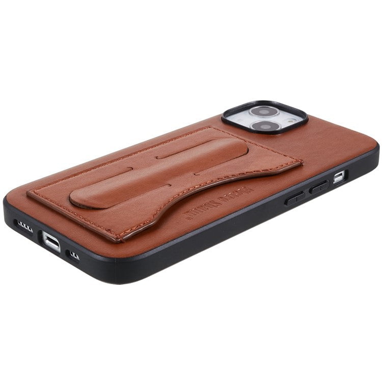 Kickstand Design Back Case for iPhone 14 Plus PU Leather Coated TPU Phone Protective Cover with Card Slot - Brown