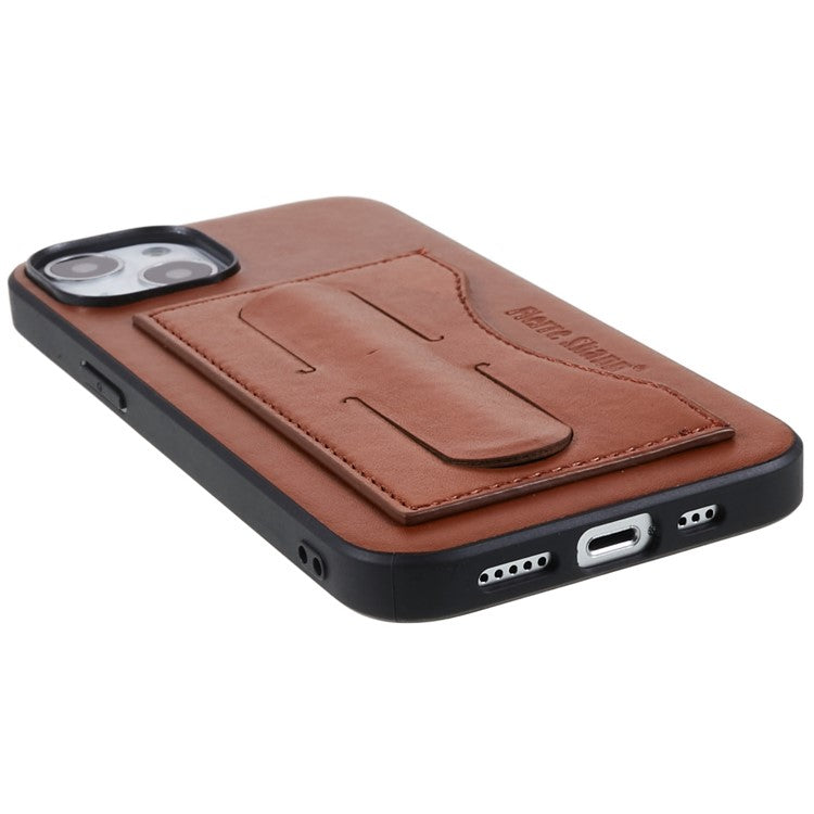 Kickstand Design Back Case for iPhone 14 Plus PU Leather Coated TPU Phone Protective Cover with Card Slot - Brown