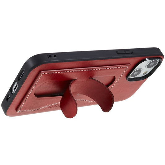 Kickstand Design Back Case for iPhone 14 Plus PU Leather Coated TPU Phone Protective Cover with Card Slot - Red