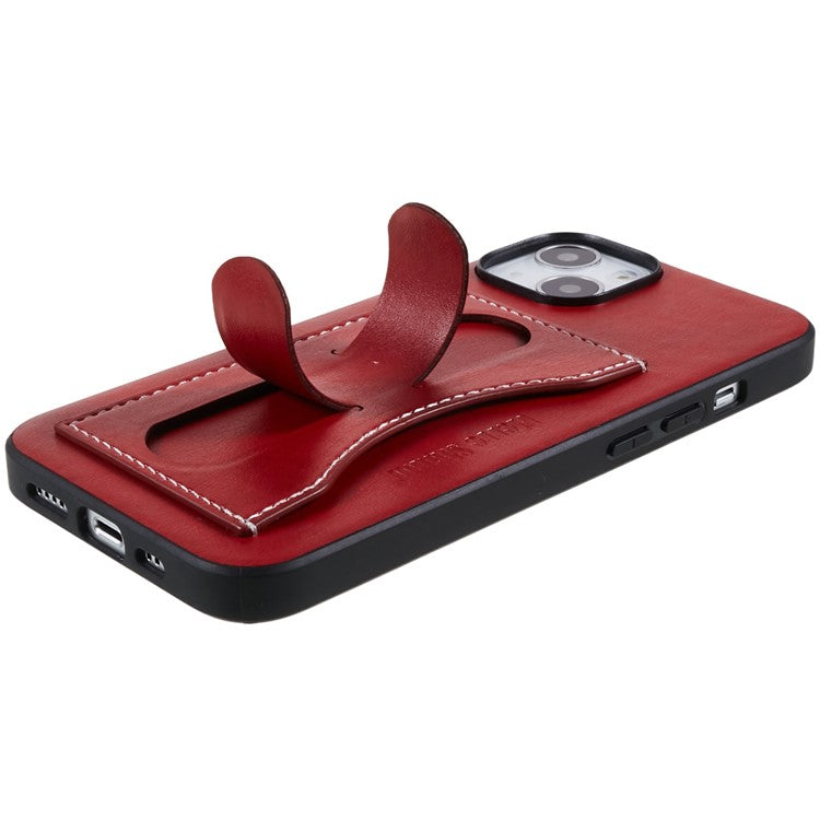 Kickstand Design Back Case for iPhone 14 Plus PU Leather Coated TPU Phone Protective Cover with Card Slot - Red