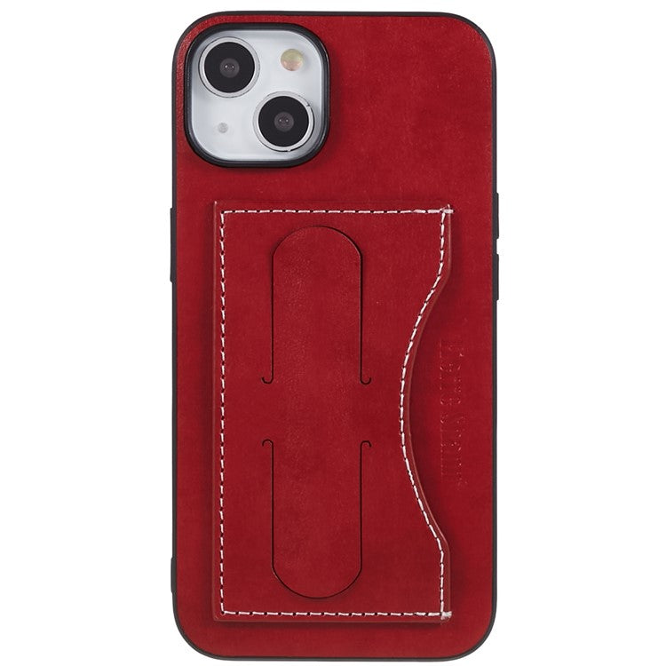 Kickstand Design Back Case for iPhone 14 Plus PU Leather Coated TPU Phone Protective Cover with Card Slot - Red