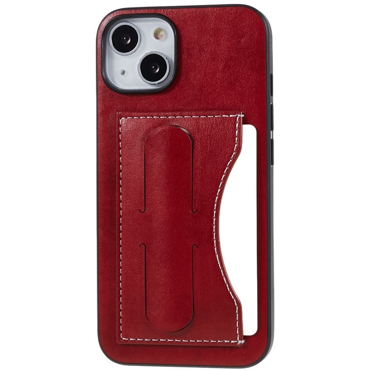 Kickstand Design Back Case for iPhone 14 Plus PU Leather Coated TPU Phone Protective Cover with Card Slot - Red
