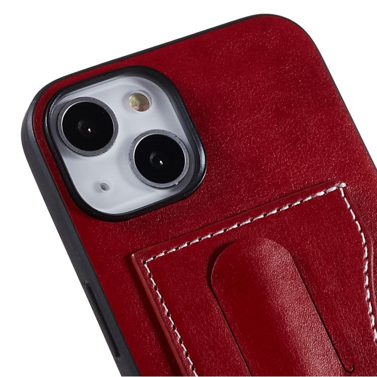 Kickstand Design Back Case for iPhone 14 Plus PU Leather Coated TPU Phone Protective Cover with Card Slot - Red