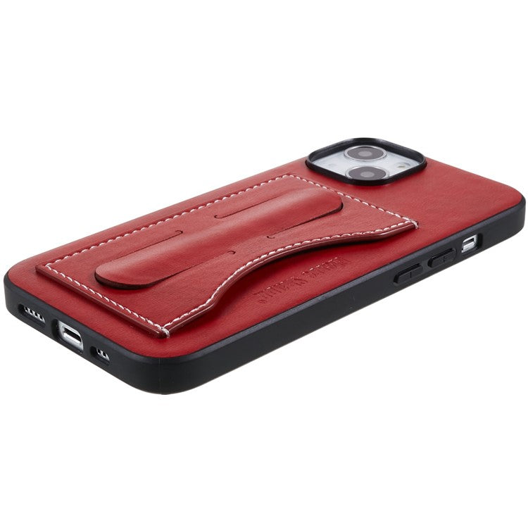 Kickstand Design Back Case for iPhone 14 Plus PU Leather Coated TPU Phone Protective Cover with Card Slot - Red