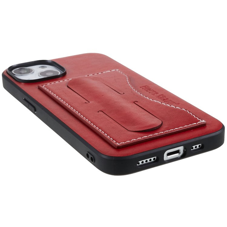 Kickstand Design Back Case for iPhone 14 Plus PU Leather Coated TPU Phone Protective Cover with Card Slot - Red