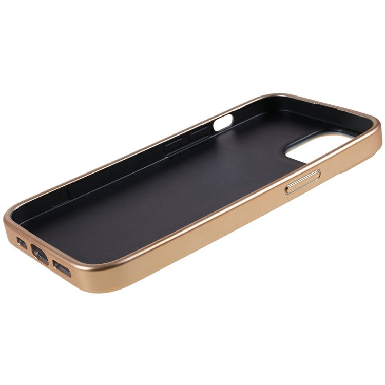FIERRE SHANN For iPhone 14 Python Texture PU Leather Coated TPU Phone Back Case Electroplated Anti-fall Anti-scratch Cover - Black