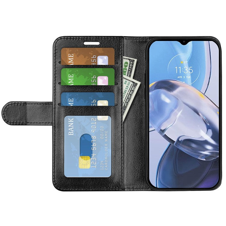 Anti-fall PU Leather Phone Cover for Motorola Moto E22 4G, Crazy Horse Texture Stand Flip Wallet Full Protection Phone Case - Black