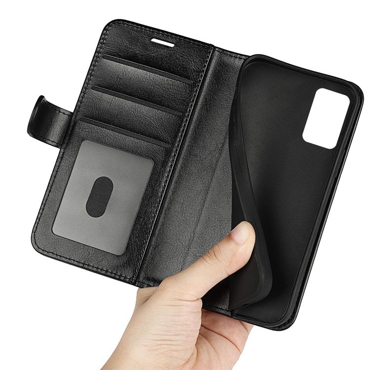 Anti-fall PU Leather Phone Cover for Motorola Moto E22 4G, Crazy Horse Texture Stand Flip Wallet Full Protection Phone Case - Black