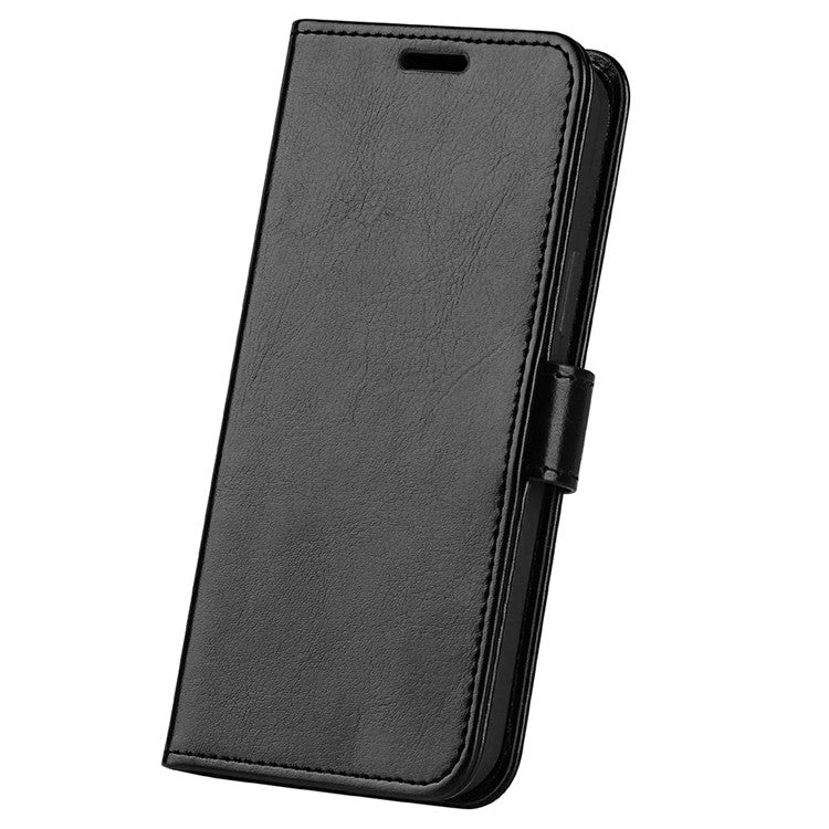 Anti-fall PU Leather Phone Cover for Motorola Moto E22 4G, Crazy Horse Texture Stand Flip Wallet Full Protection Phone Case - Black